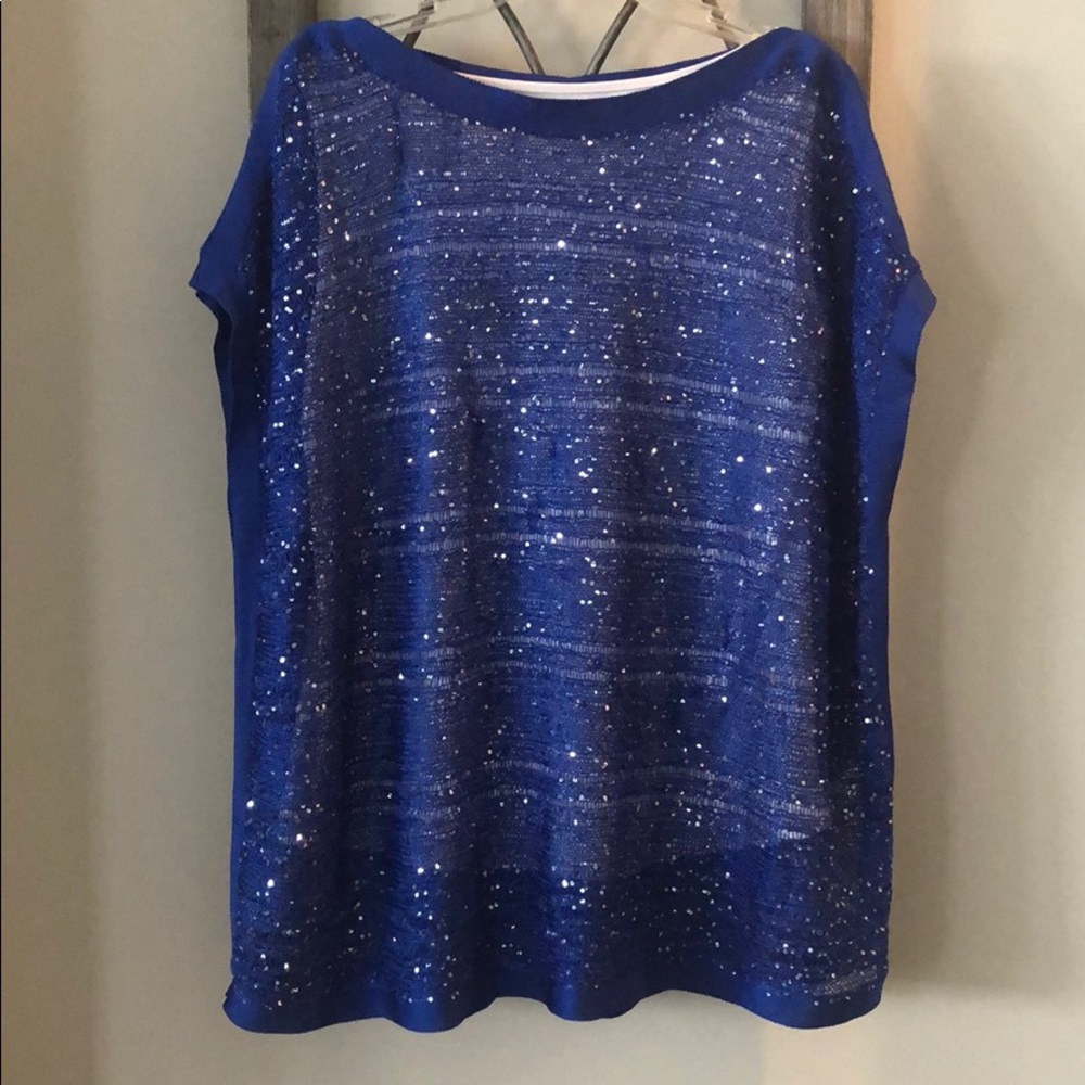 Reba brand blue sequin overlay shirt